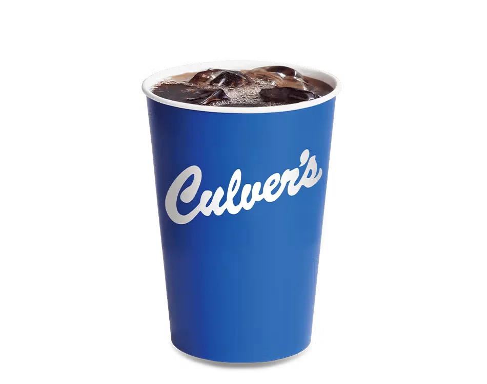 Culver’s Fountain Drink with ice-cold soda served in a branded cup with straw