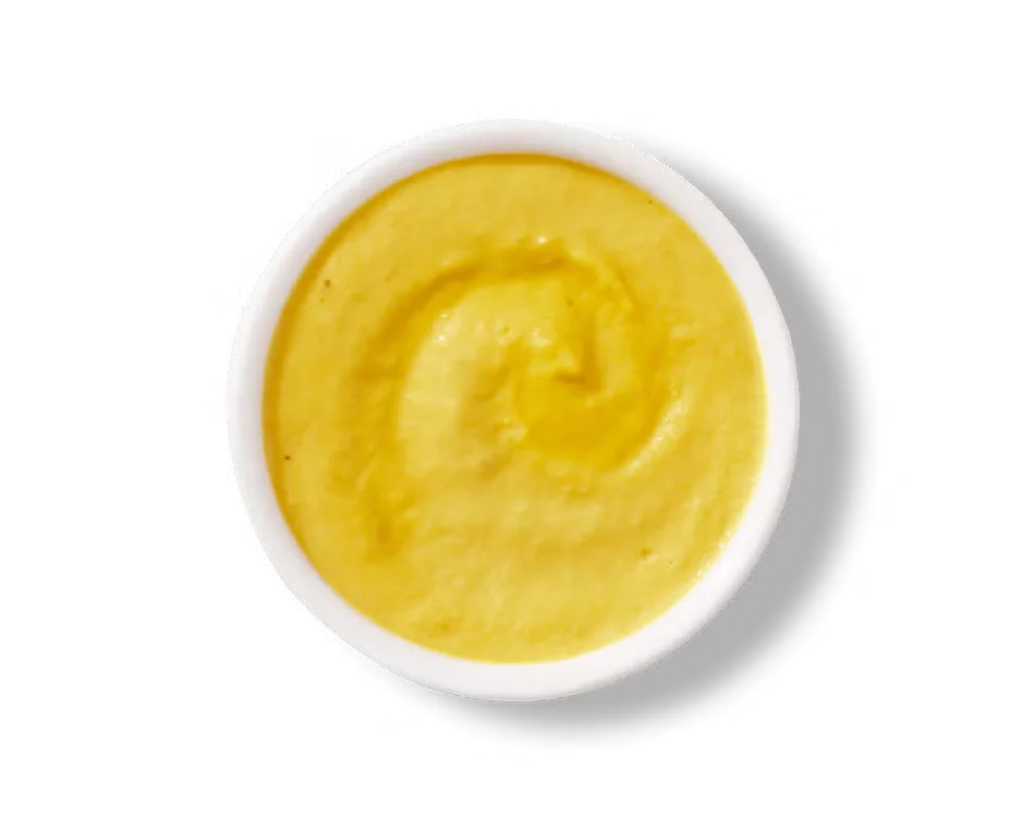 Culver’s Yellow Mustard in a small cup, classic bright yellow condiment with a tangy flavor for burgers and sandwiches
